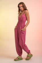 Mauve Sleeveless Gathered Waist Jumpsuit With Pockets