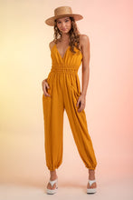 Gold Sleeveless Gathered Waist Jumpsuit With Pockets