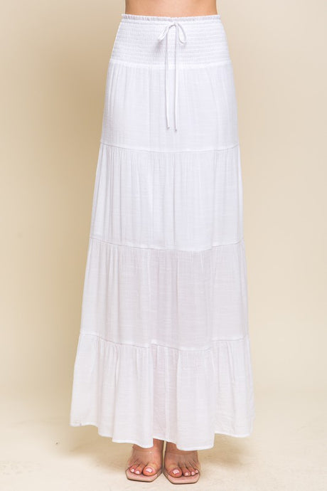 White Smocked Maxi Skirt