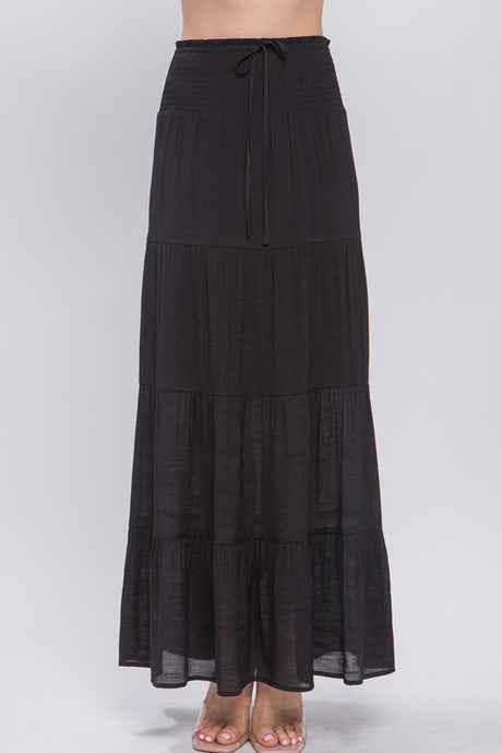 Black Smocked Maxi Skirt