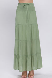 Green Smocked Maxi Skirt