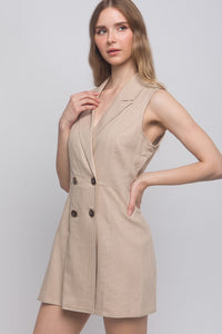 Khaki Double Button Blazer Romper