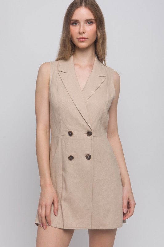 Khaki Double Button Blazer Romper