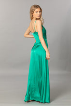 Kelly Green Satin V Neck Cascading Ruffle Maxi Dress
