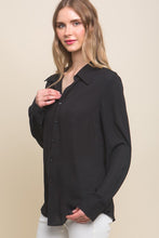 Black Woven Long Sleeve Button Down Collared Blouse