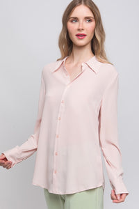 Blush Woven Long Sleeve Button Down Collared Blouse