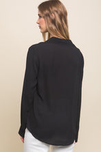Black Woven Long Sleeve Button Down Collared Blouse