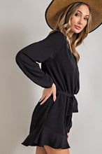 Black V-neck Waist Tie Romper