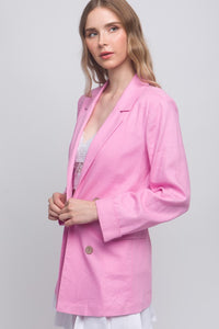 Pink Classic Slip Pockets Linen Blazer