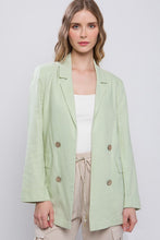 Light Green Classic Slip Pockets Linen Blazer