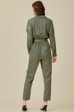 Olive Belted Satin Jumpsuit