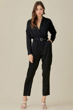 Black Belted Satin Jumpsuit