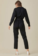 Black Belted Satin Jumpsuit