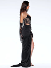 Black Callie Black Lace Satin Corset High Slit Gown