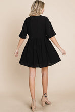 Black Tiered Dolman Sleeve V neck Babydoll Dress