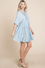 Blue Tiered Dolman Sleeve V neck Babydoll Dress