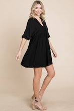 Black Tiered Dolman Sleeve V neck Babydoll Dress