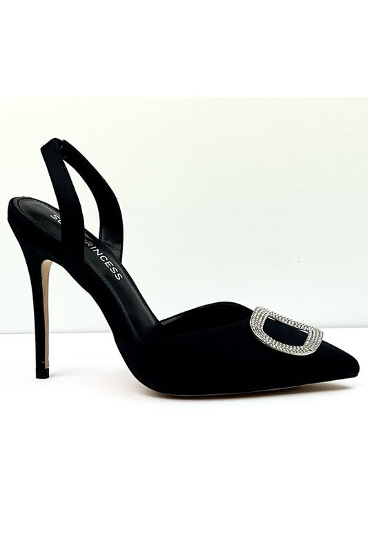 Black Pointed Toe Slingback High Heels