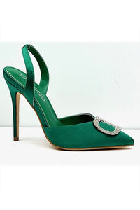 Green Pointed Toe Slingback High Heels