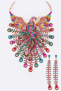 Peacock Crystal Statement Necklace Set