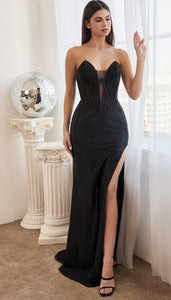 Black Strapless Corset Gown With Hot Stones