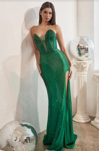 Emerald Strapless Corset Gown With Hot Stones