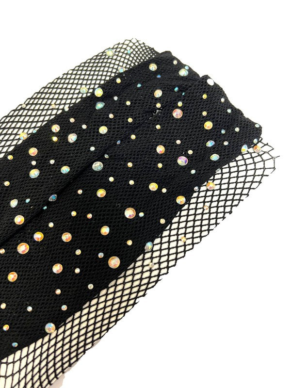 Black-Ab Pantyhose Rhinestone Stocking Fishnet