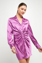 Purple Collared Satin Cinched Dress
