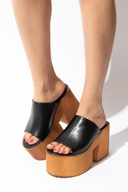 Black Faux Leather Platform Sandals