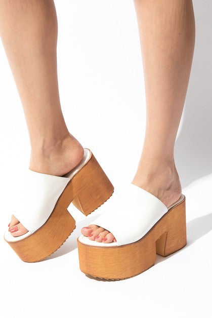 White Faux Leather Platform Sandals