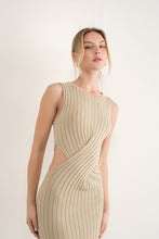 Khaki Waist Cut Out Ribbed Knit Dress