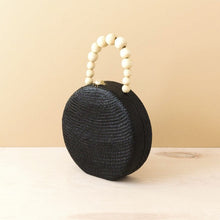 Black Round Classic Handbag with Wood Handle