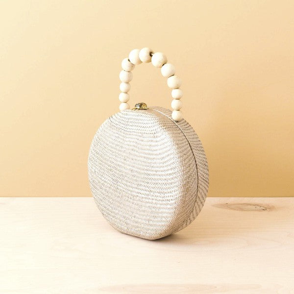 Dusty Rose Round Handbag with Wood Bead Handle