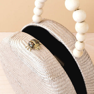 Dusty Rose Round Handbag with Wood Bead Handle