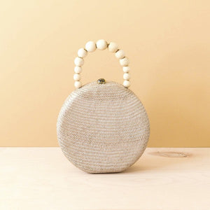 Dusty Rose Round Handbag with Wood Bead Handle