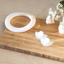 Pearl White Circle and Halfmoon Geometric Studs