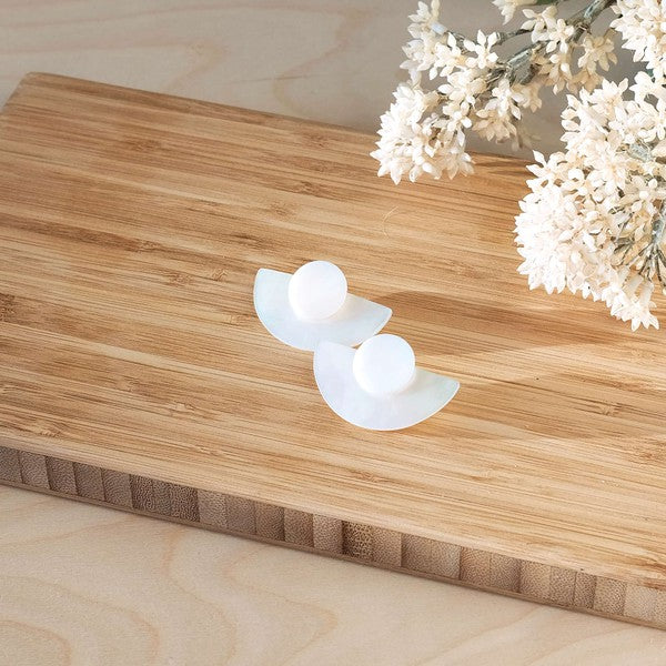 Pearl White Circle and Halfmoon Geometric Studs