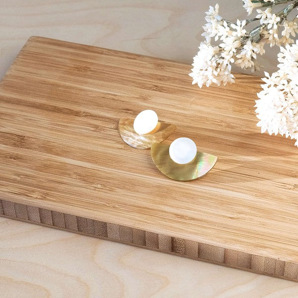 Light Two-Tone Circle and Halfmoon Geometric Studs