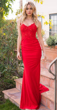 Red Strap Lace Bra Open Back Long Evening Gown