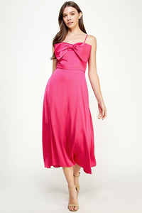 Hot Pink Bow Detail Satin Dress
