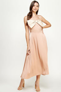 Nude/Champagne Bow Detail Satin Dress