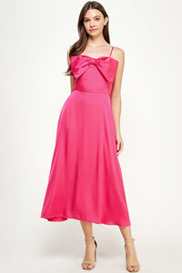 Hot Pink Bow Detail Satin Dress