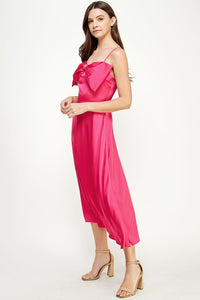 Hot Pink Bow Detail Satin Dress