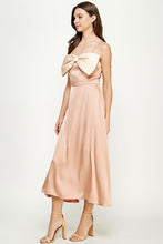 Nude/Champagne Bow Detail Satin Dress