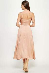 Nude/Champagne Bow Detail Satin Dress