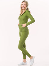 Olive Scrunch Butt Active Leggings & Zip Up Jacket Set