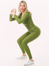 Olive Scrunch Butt Active Leggings & Zip Up Jacket Set