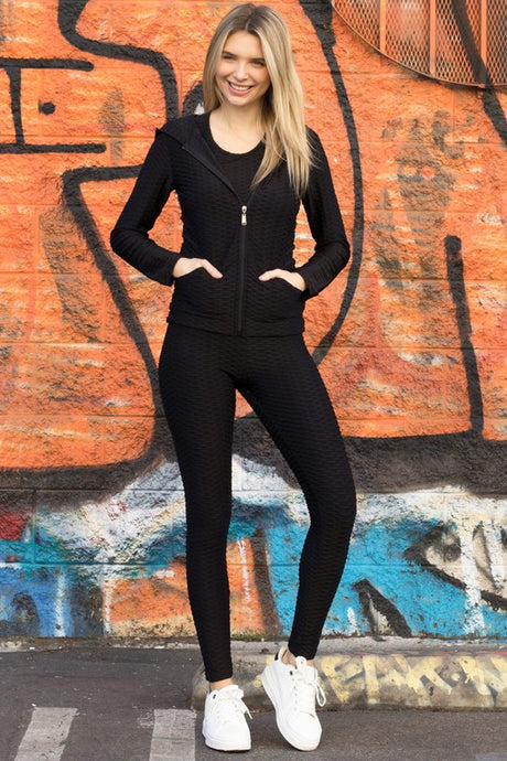 Black Scrunch Butt Active Leggings & Zip Up Jacket Set
