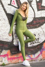 Olive Scrunch Butt Active Leggings & Zip Up Jacket Set