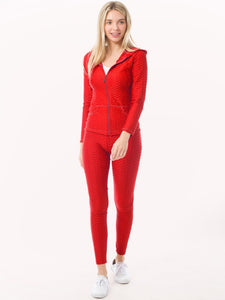 Red Scrunch Butt Active Leggings & Zip Up Jacket Set